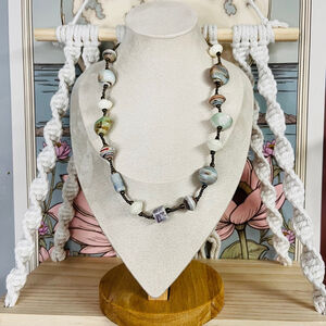 Vintage Pastel Ceramic Beaded Necklace Multicolor Coastal Beachy Style Jewelry‎